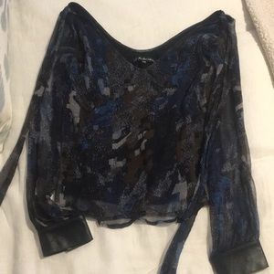 For Love and Lemons navy blouse with leather cuffs